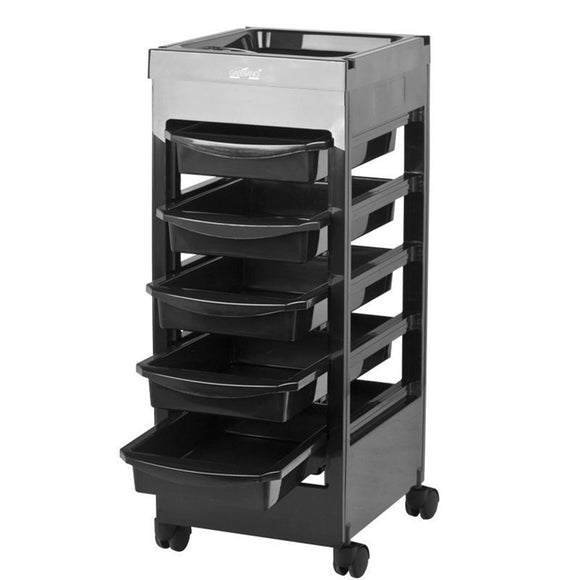 Gabbiano 048A Grooming Assistant – Black Plastic Trolley with 5 Trays and Wheels, 31x37x82cm