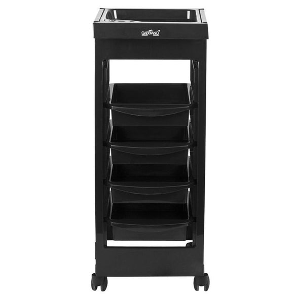 Gabbiano 048A Grooming Assistant – Black Plastic Trolley with 5 Trays and Wheels, 31x37x82cm
