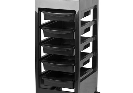 Gabbiano 048A Grooming Assistant – Black Plastic Trolley with 5 Trays and Wheels, 31x37x82cm