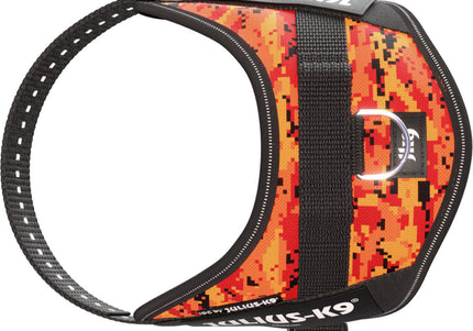 Julius-K9 IDC Powerharness Pixeljuice – Reflective Dog Harness with Orange Pixel Design, Size 2