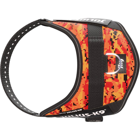 Julius-K9 IDC Powerharness Pixeljuice – Reflective Dog Harness with Orange Pixel Design, Size 2