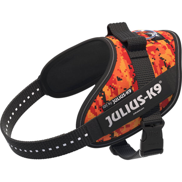 Julius-K9 IDC Powerharness Pixeljuice – Reflective Dog Harness with Orange Pixel Design, Size 2