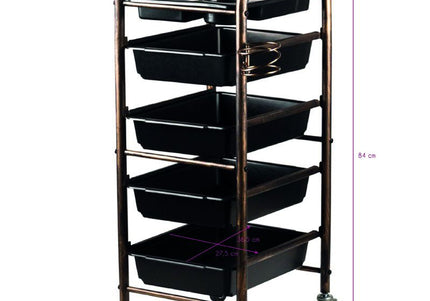 Gabbiano 8-76 Grooming Trolley – Antique Gold, 4 Litter Boxes, Tray, Hairdryer Holder
