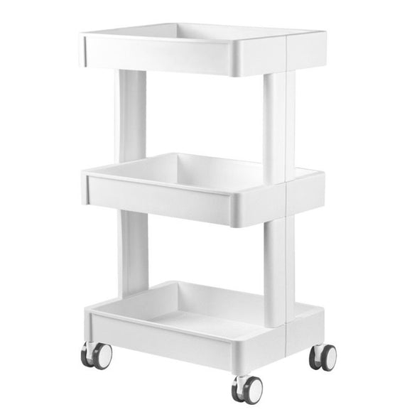Activ 084 Plastic Grooming Trolley – White Mobile Side Table with 3 Shelves and Wheels