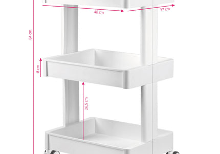 Activ 084 Plastic Grooming Trolley – White Mobile Side Table with 3 Shelves and Wheels