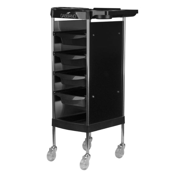 Gabbiano FX11-B Grooming Assistant – Black Mobile Cart with 4 Trays, Bottom Shelf, Side Handles