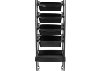 Gabbiano FX11-B Grooming Assistant – Black Mobile Cart with 4 Trays, Bottom Shelf, Side Handles