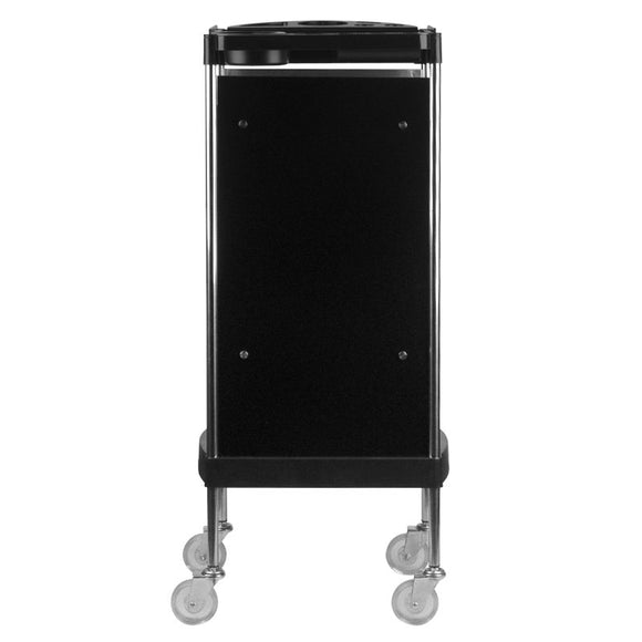 Gabbiano FX11-B Grooming Assistant – Black Mobile Cart with 4 Trays, Bottom Shelf, Side Handles