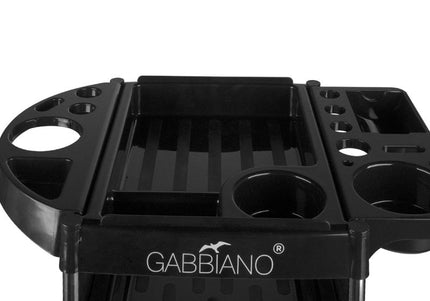 Gabbiano FX11-B Grooming Assistant – Black Mobile Cart with 4 Trays, Bottom Shelf, Side Handles