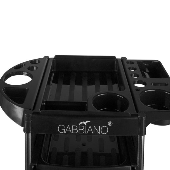 Gabbiano FX11-B Grooming Assistant – Black Mobile Cart with 4 Trays, Bottom Shelf, Side Handles