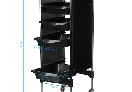 Gabbiano FX11-2 Grooming Trolley – Black Storage Cart with 4 Drawers and Side Handles