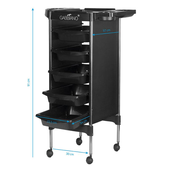 Gabbiano FX Grooming Assistant – Black Storage Cart with 5 Litter Boxes and Side Holders