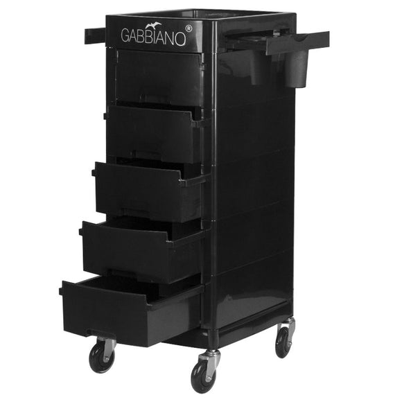 Gabbiano FT65-A Grooming Cabinet – Black Plastic Mobile Storage with 5 Drawers, 34x40x81cm