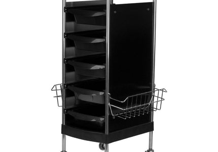 Gabbiano FX11-E Groomer's Trolley – 5 Trays, Bottom Shelf, Retractable Handles, Black