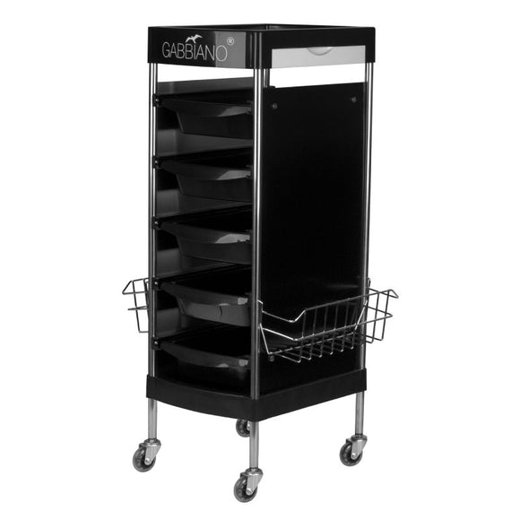 Gabbiano FX11-E Groomer's Trolley – 5 Trays, Bottom Shelf, Retractable Handles, Black