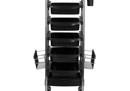 Gabbiano FX11-E Groomer's Trolley – 5 Trays, Bottom Shelf, Retractable Handles, Black