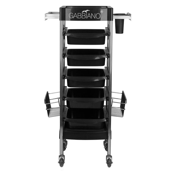 Gabbiano FX11-E Groomer's Trolley – 5 Trays, Bottom Shelf, Retractable Handles, Black