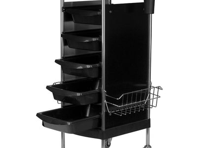 Gabbiano FX11-E Groomer's Trolley – 5 Trays, Bottom Shelf, Retractable Handles, Black