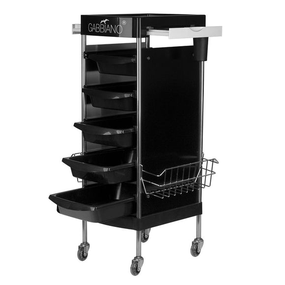 Gabbiano FX11-E Groomer's Trolley – 5 Trays, Bottom Shelf, Retractable Handles, Black