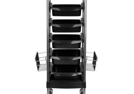 Gabbiano FX11-E Groomer's Trolley – 5 Trays, Bottom Shelf, Retractable Handles, Black