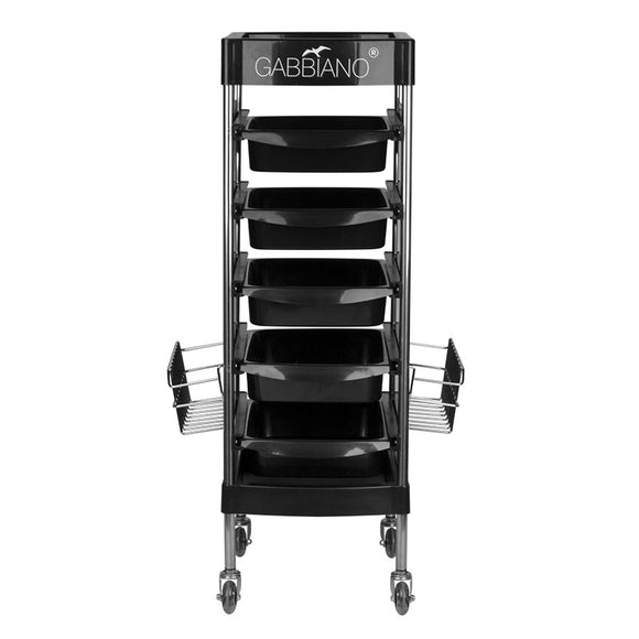 Gabbiano FX11-E Groomer's Trolley – 5 Trays, Bottom Shelf, Retractable Handles, Black