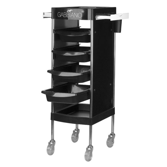 Gabbiano FX11-F Grooming Assistant – Black Mobile Organizer with 4 Trays and Retractable Handles