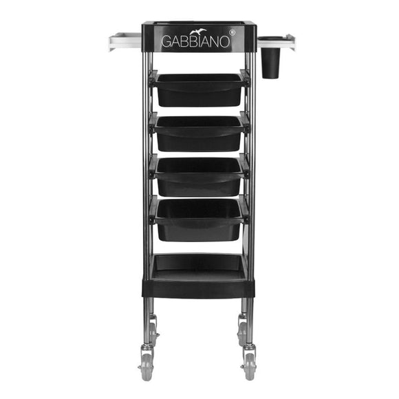 Gabbiano FX11-F Grooming Assistant – Black Mobile Organizer with 4 Trays and Retractable Handles