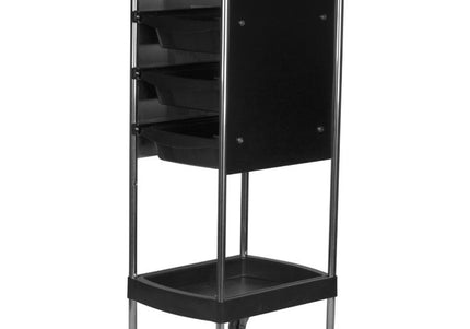 Gabbiano FX12 Grooming Trolley – Black Mobile Cart with 3 Trays, Partial Walls, Side Handles