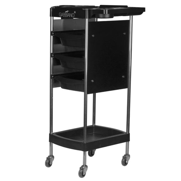 Gabbiano FX12 Grooming Trolley – Black Mobile Cart with 3 Trays, Partial Walls, Side Handles
