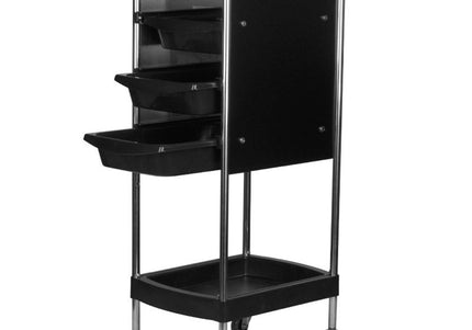 Gabbiano FX12 Grooming Trolley – Black Mobile Cart with 3 Trays, Partial Walls, Side Handles