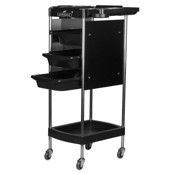 Gabbiano FX12 Grooming Trolley – Black Mobile Cart with 3 Trays, Partial Walls, Side Handles