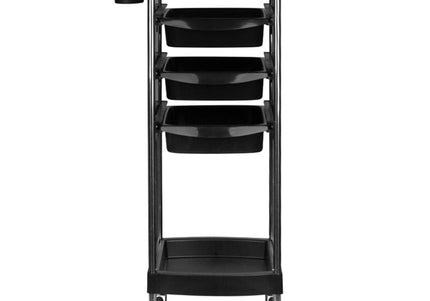 Gabbiano FX12 Grooming Trolley – Black Mobile Cart with 3 Trays, Partial Walls, Side Handles