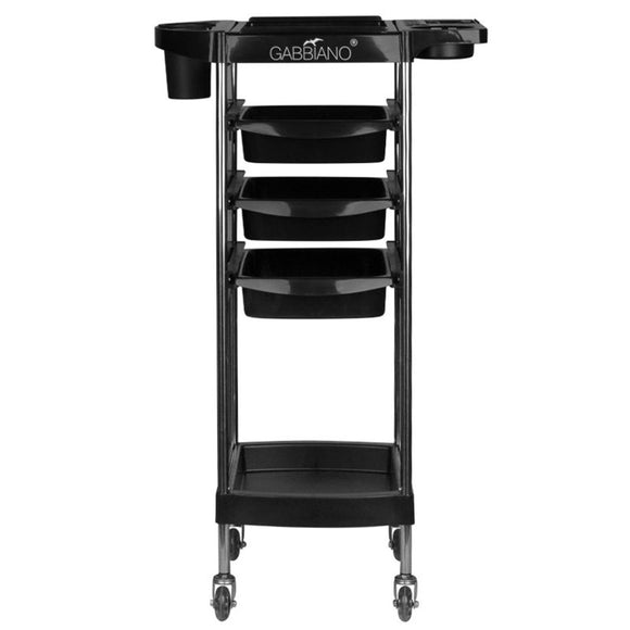 Gabbiano FX12 Grooming Trolley – Black Mobile Cart with 3 Trays, Partial Walls, Side Handles