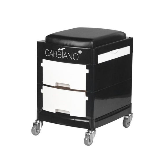 Gabbiano 16-1 Grooming Trolley with Seat – Mobile Storage, 2 Drawers, Black and White