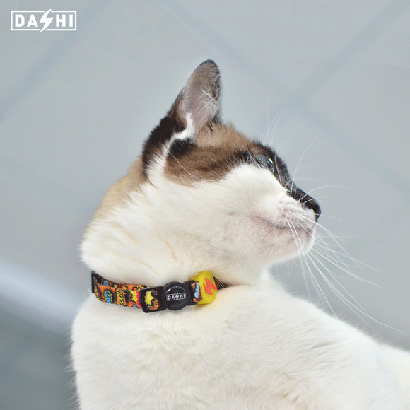 Dashi Boom Cat Collar – Adjustable Comic Book Pattern, Lightweight and Durable Design