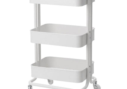 Activ HS-05 Metal Grooming Trolley – White Side Table with Three Shelves and Wheels