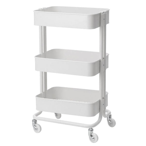Activ HS-05 Metal Grooming Trolley – White Side Table with Three Shelves and Wheels