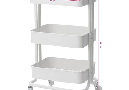Activ HS-05 Metal Grooming Trolley – White Side Table with Three Shelves and Wheels