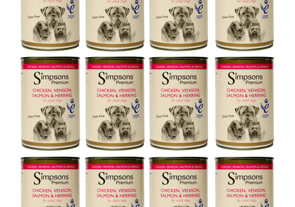 Simpsons Premium Wet Dog Food – Chicken, Venison, Salmon, Herring, Grain-Free, 12x400g