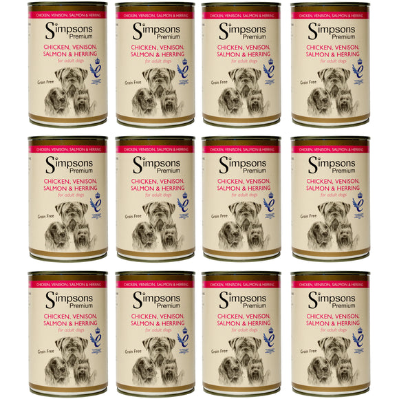 Simpsons Premium Wet Dog Food – Chicken, Venison, Salmon, Herring, Grain-Free, 12x400g
