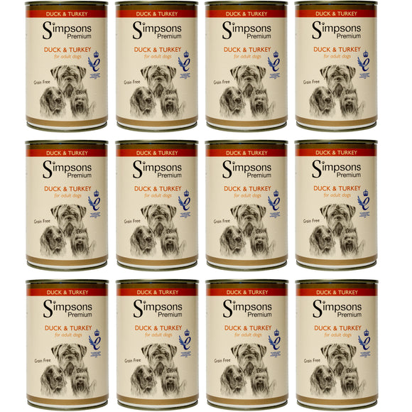 Simpsons Premium Duck & Turkey Casserole – Grain-Free Wet Dog Food with Vegetables, 12x400g