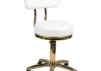 Activ Gold AM-961 Grooming Chair – Gold Frame, Quilted White Seat, Mobile and Stylish