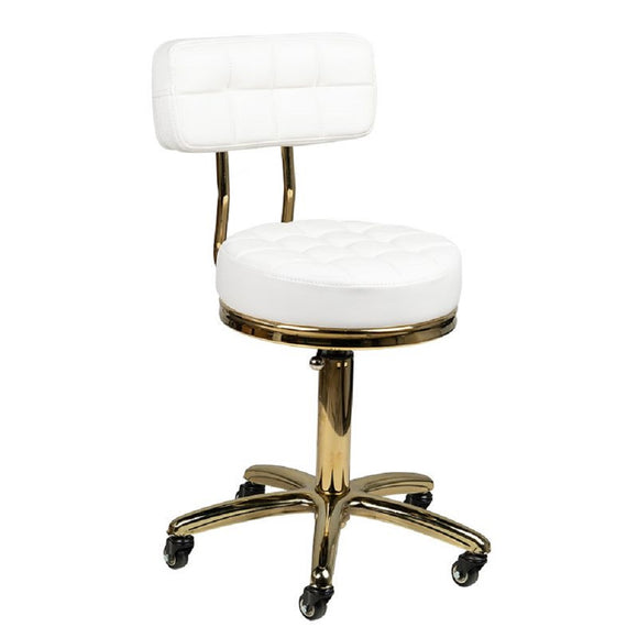 Activ Gold AM-961 Grooming Chair – Gold Frame, Quilted White Seat, Mobile and Stylish