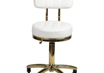 Activ Gold AM-961 Grooming Chair – Gold Frame, Quilted White Seat, Mobile and Stylish