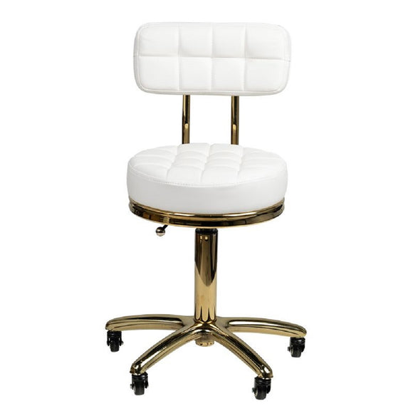 Activ Gold AM-961 Grooming Chair – Gold Frame, Quilted White Seat, Mobile and Stylish