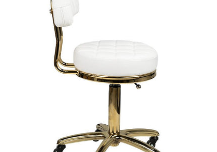 Activ Gold AM-961 Grooming Chair – Gold Frame, Quilted White Seat, Mobile and Stylish