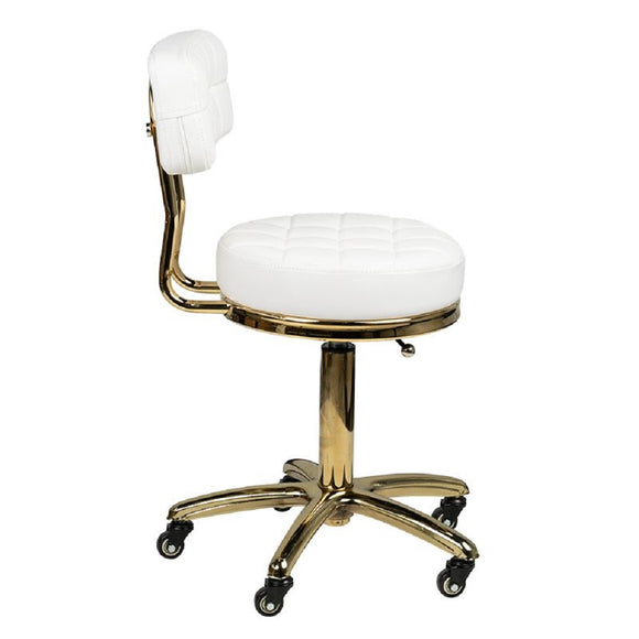Activ Gold AM-961 Grooming Chair – Gold Frame, Quilted White Seat, Mobile and Stylish