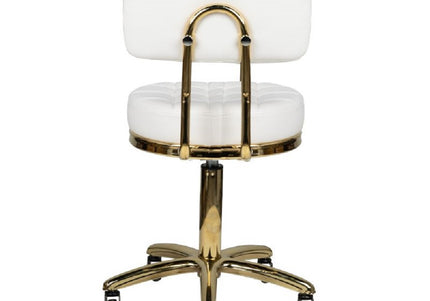 Activ Gold AM-961 Grooming Chair – Gold Frame, Quilted White Seat, Mobile and Stylish