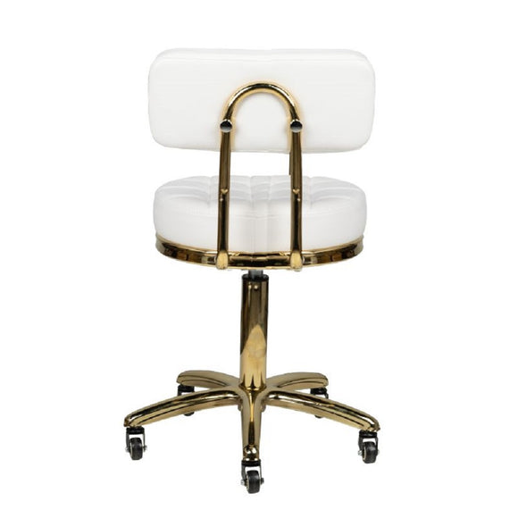Activ Gold AM-961 Grooming Chair – Gold Frame, Quilted White Seat, Mobile and Stylish