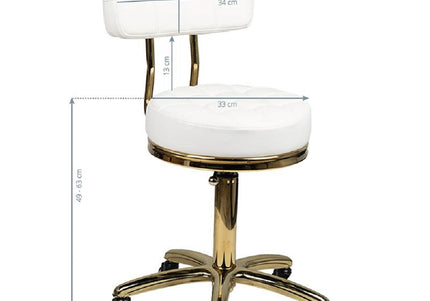 Activ Gold AM-961 Grooming Chair – Gold Frame, Quilted White Seat, Mobile and Stylish